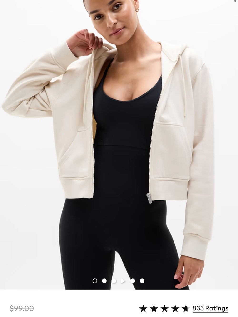 Athleta Cropped Zip Hoodie in Cream